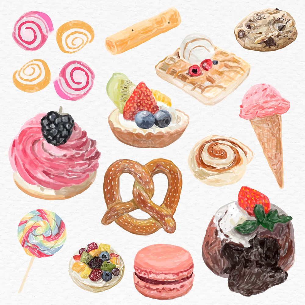 Colorful sweet pastry dessert psd set