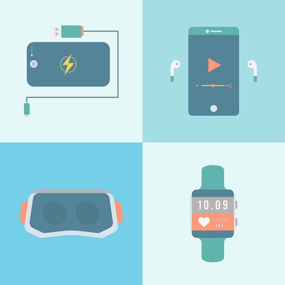 Set of different modern gadgets and devices