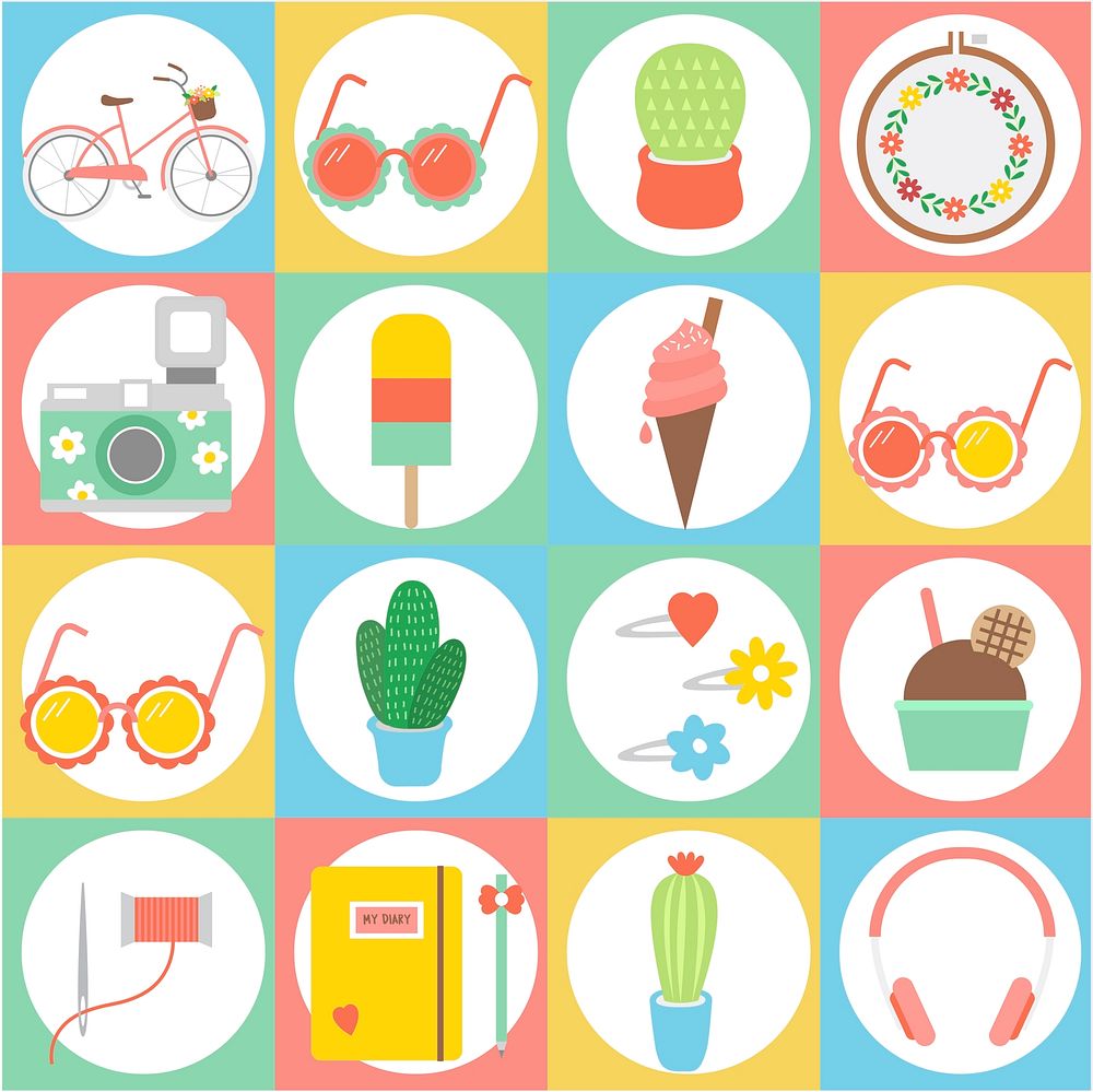 Set of fun and girly icons