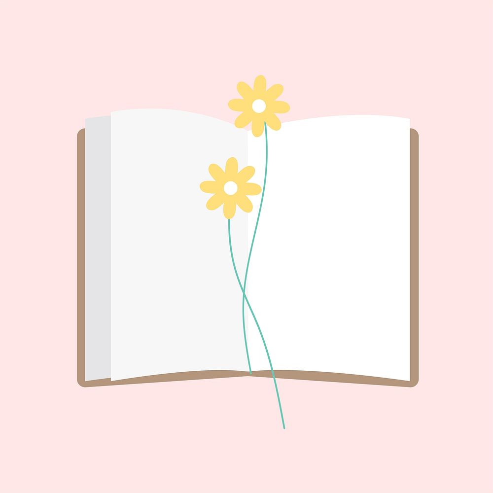Illustration of an open notepad with flower