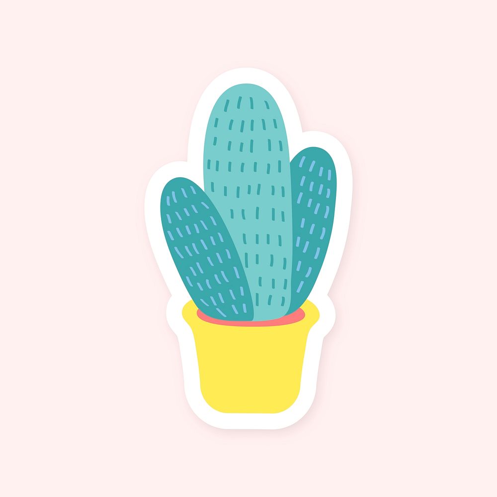 Cute cactus in pot sticker vector