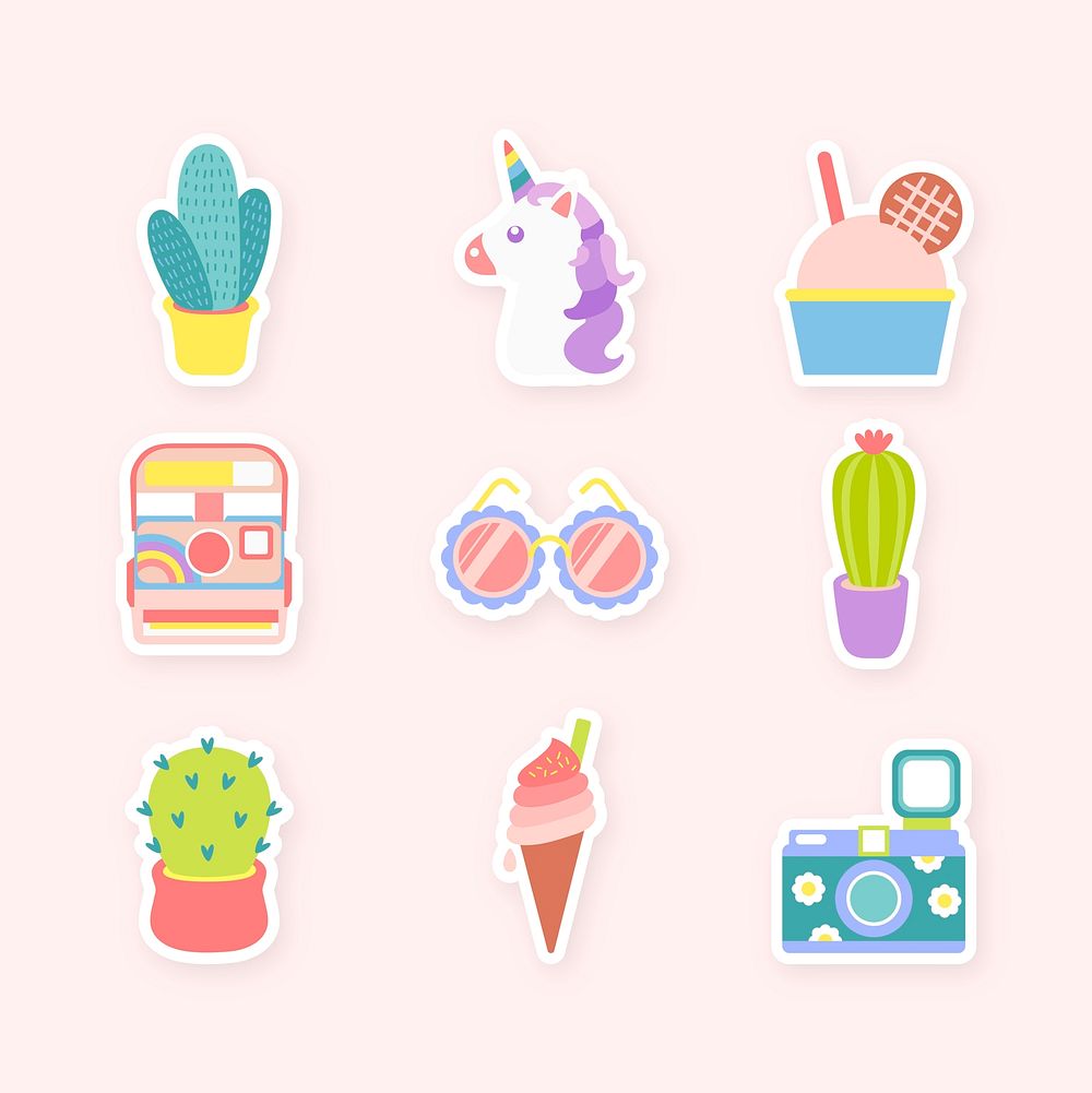 Cute sticker collection vector