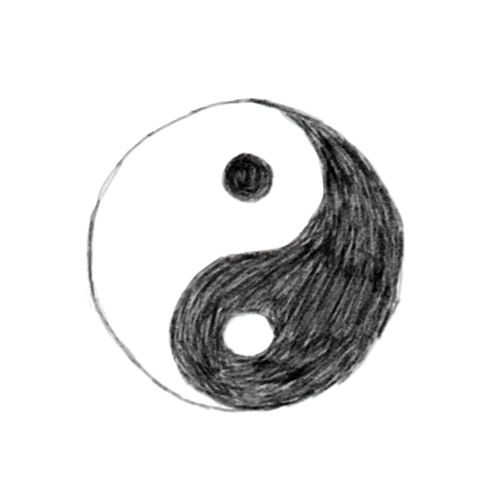 Illustration of hand drawn Yin Yang icon isolated on white background
