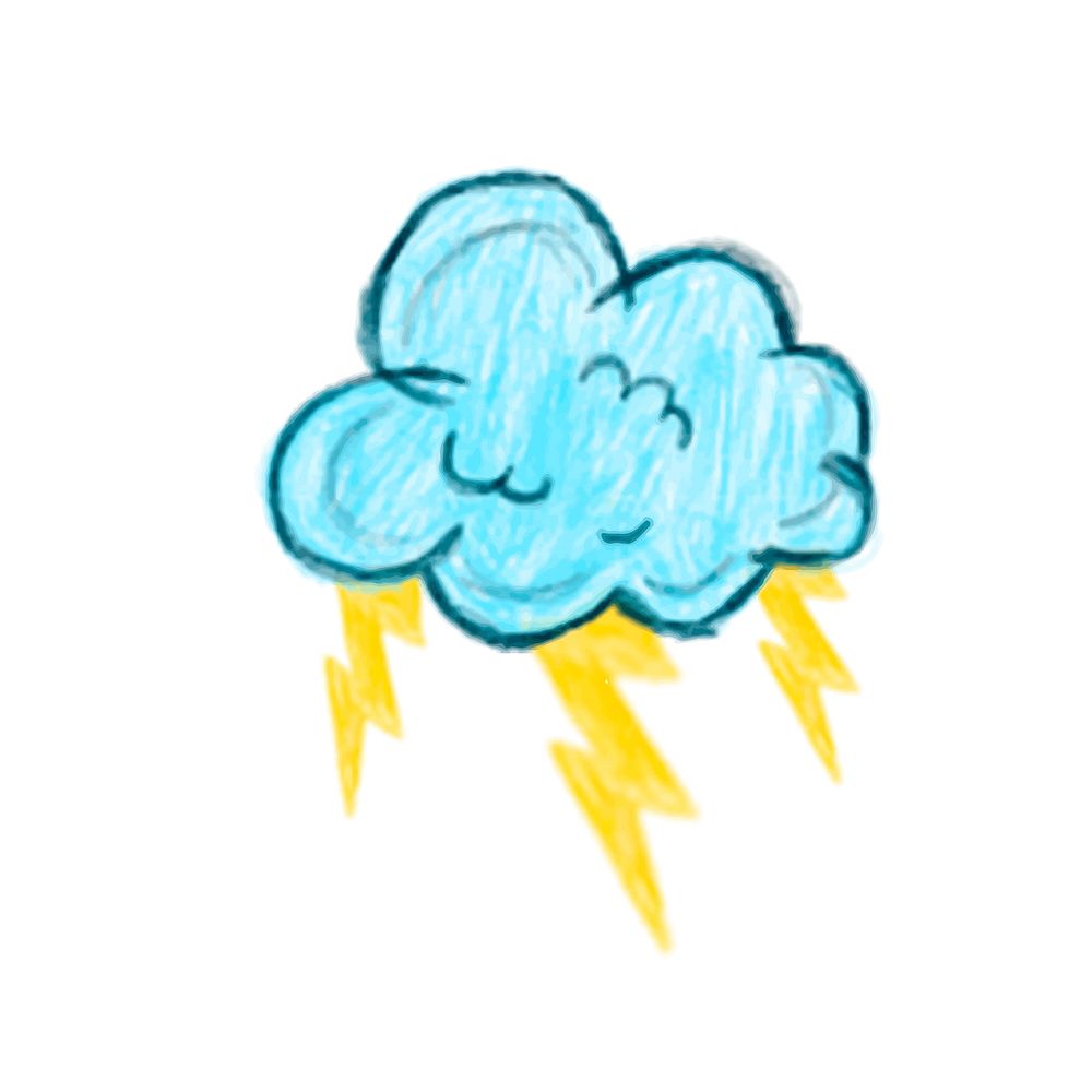 Illustration of hand drawn thunder cloud icon isolated on white background