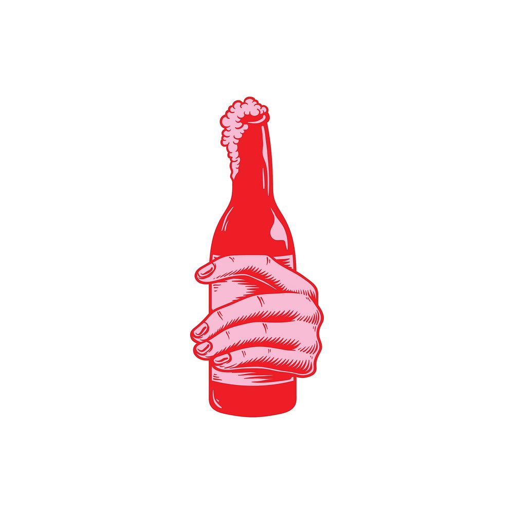 Illustration of hand holding a beer bottle