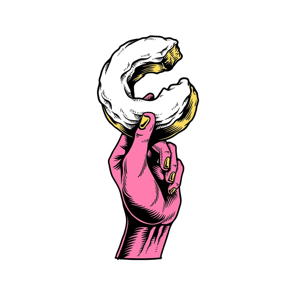 Illustration of hand holding bitten donut icon