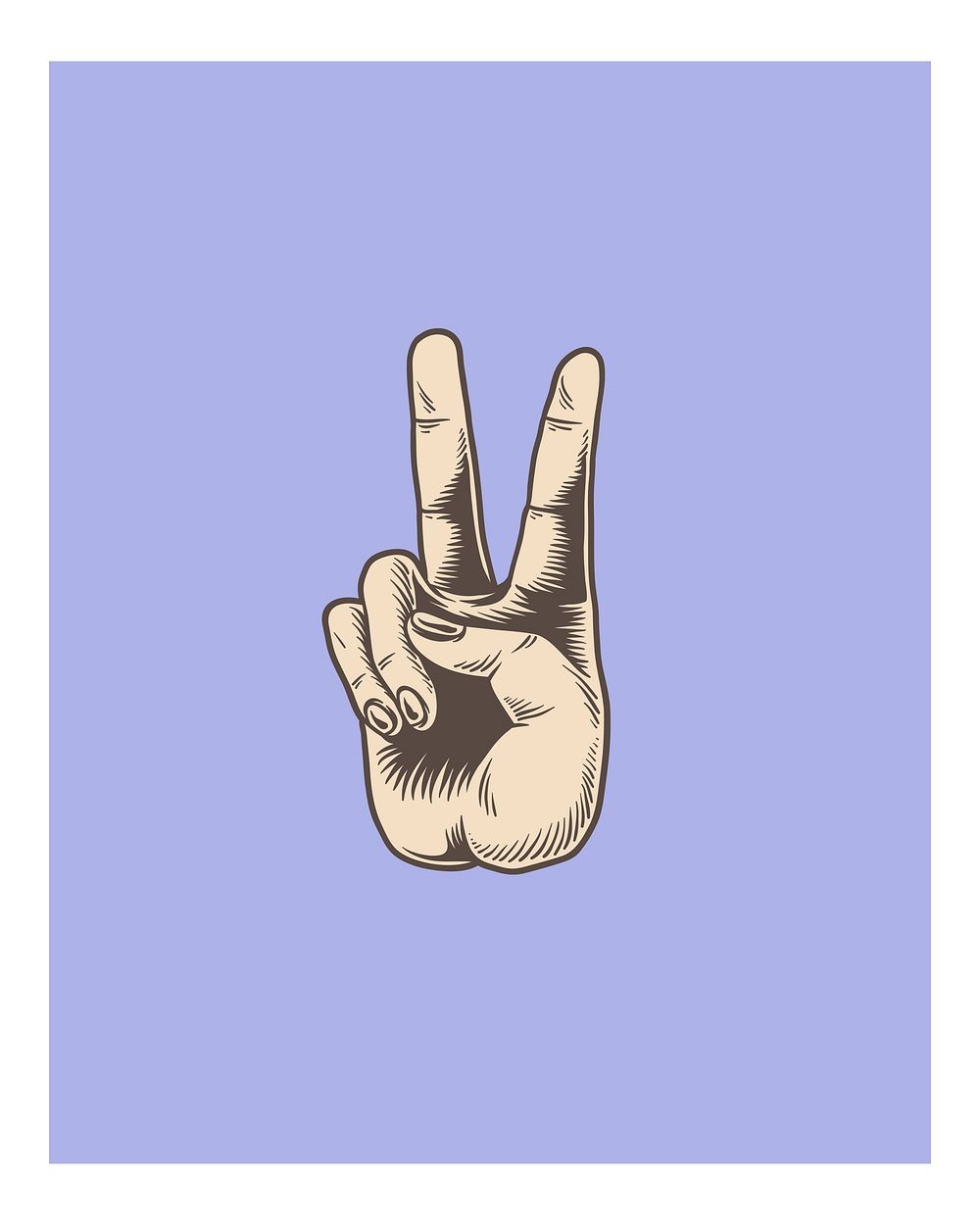 Hand peace sign illustration wall art print and poster.