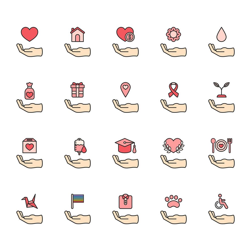 Illustration of donation support icons set