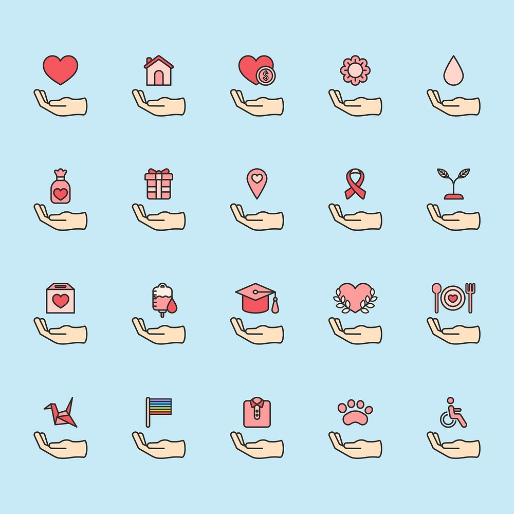 Illustration of donation support icons set