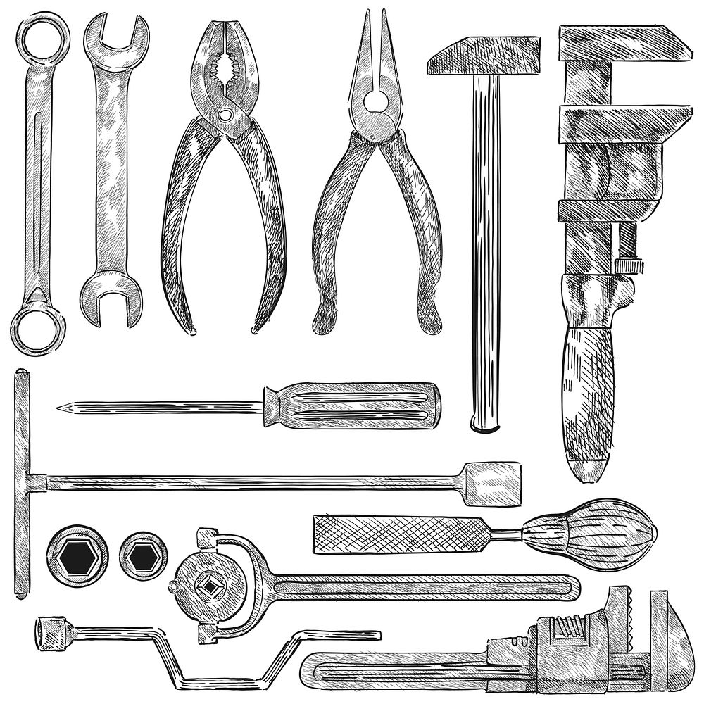Illustration of a set of mechanic tools