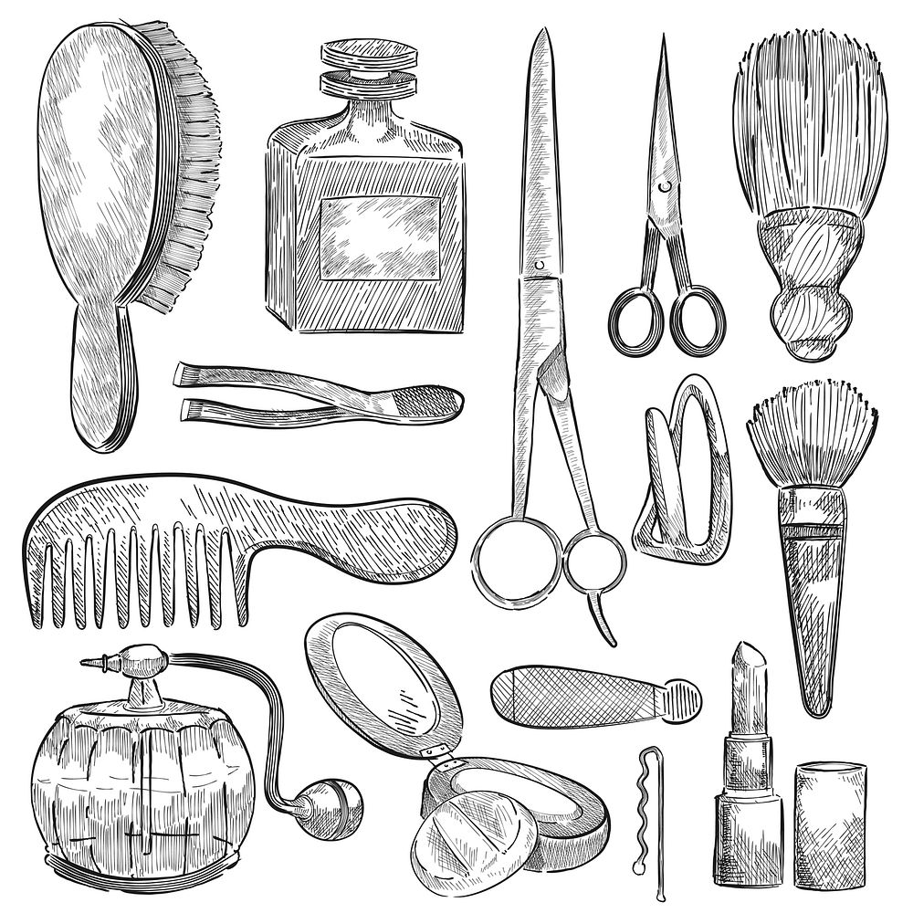 Illustration of a set of beauty tools