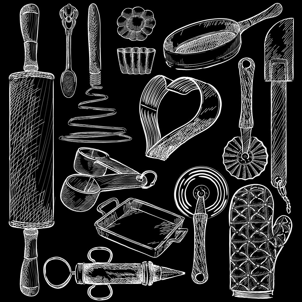 Illustration of a set of kitchen tools
