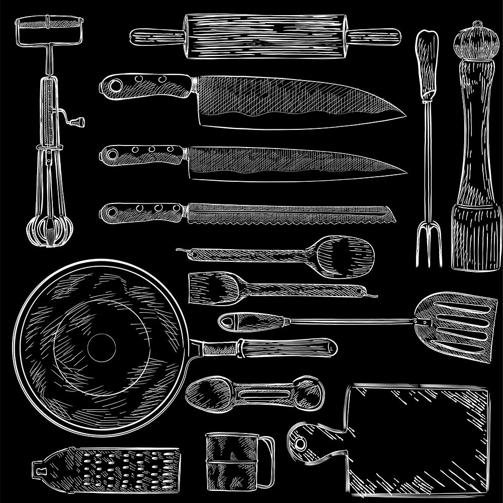 Illustration of a set of kitchen utensils