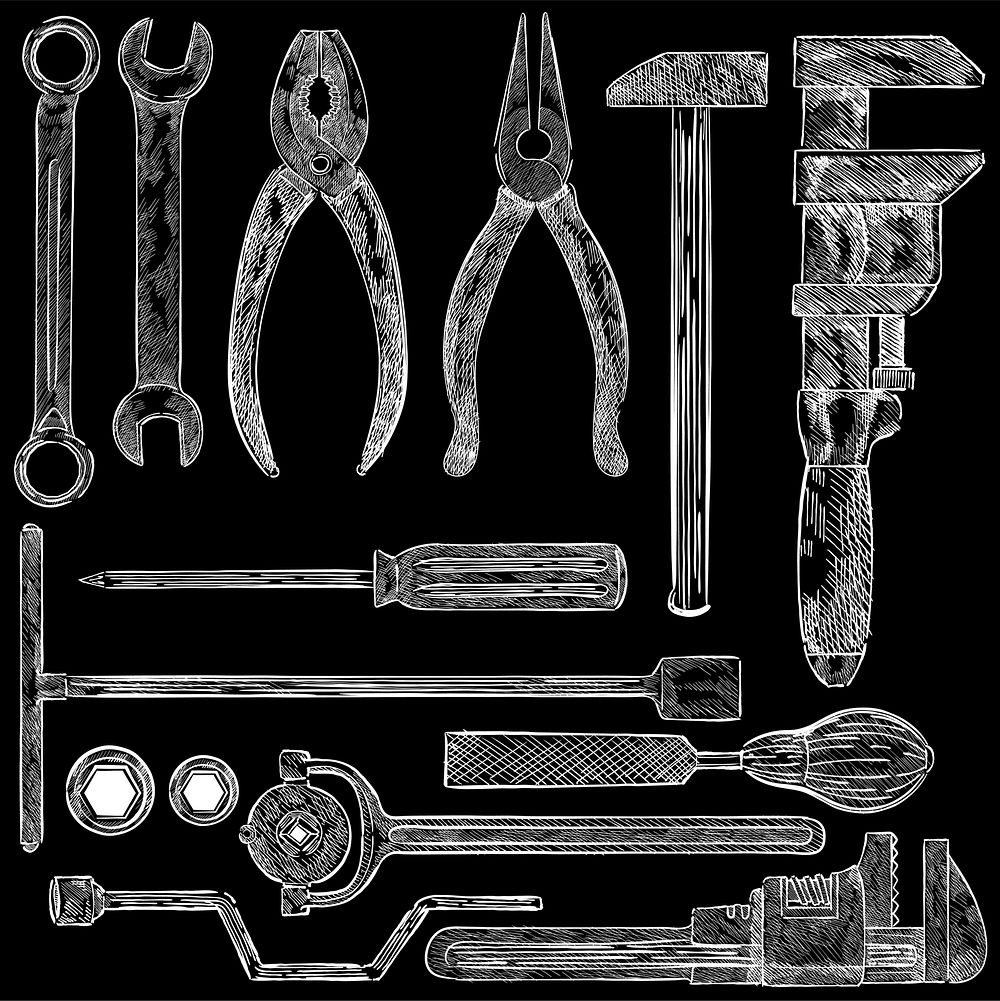 Illustration of a set of mechanic tools