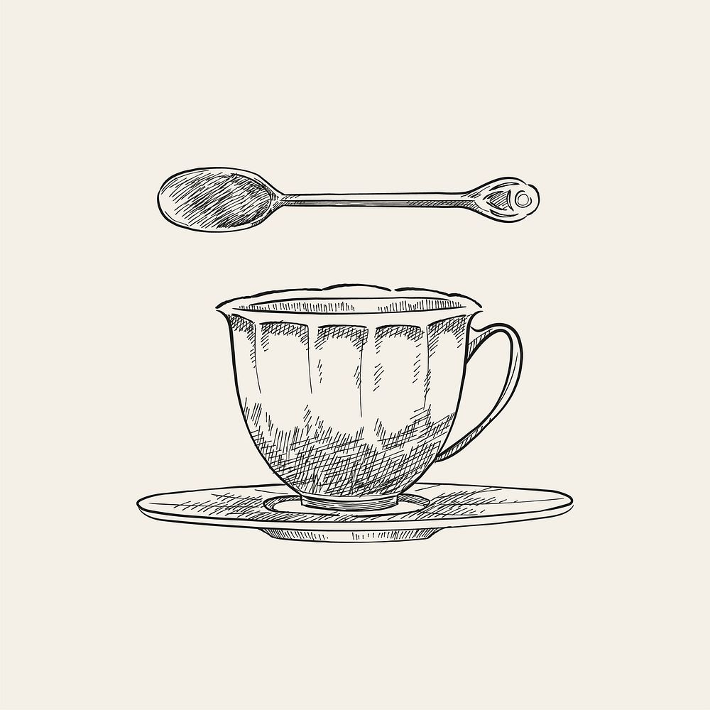 Vintage illustration of a teacup and teaspoon