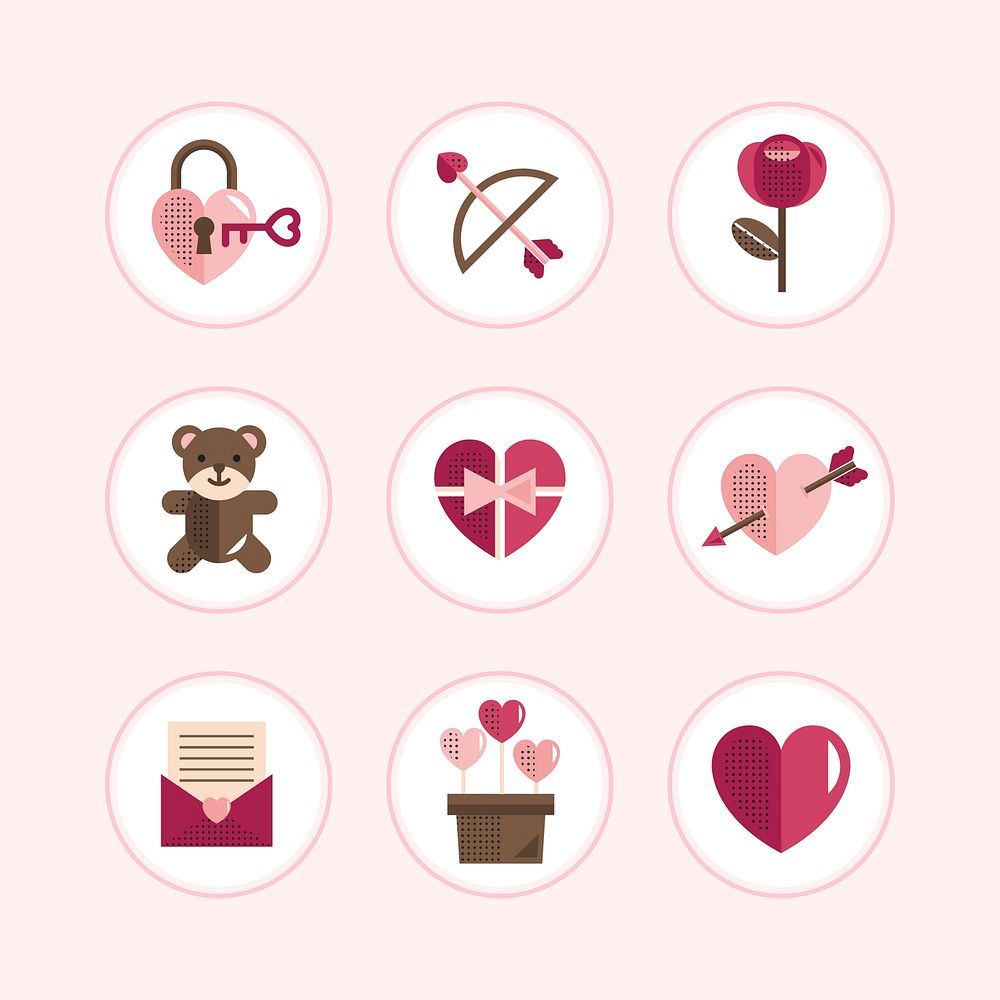 Valentine's symbols and icons vector set