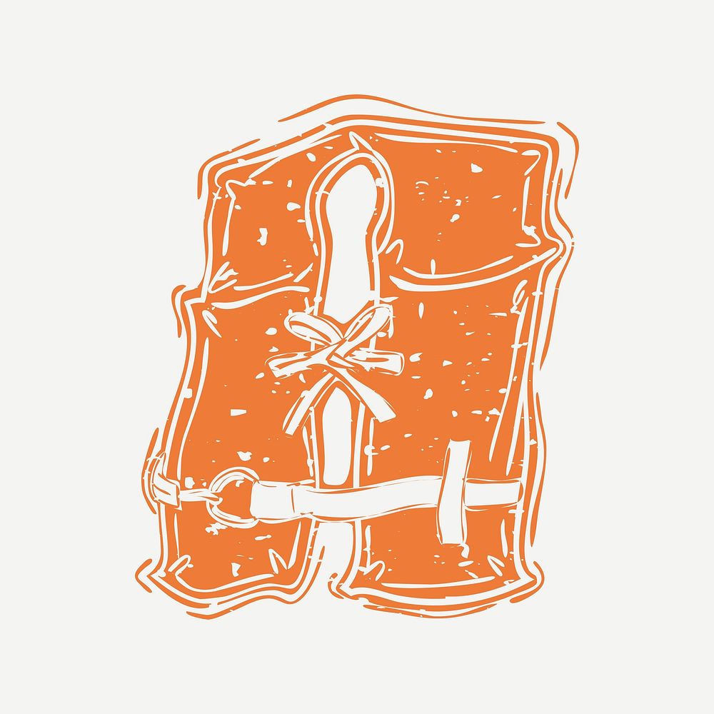 Orange life jacket linocut in cute illustration
