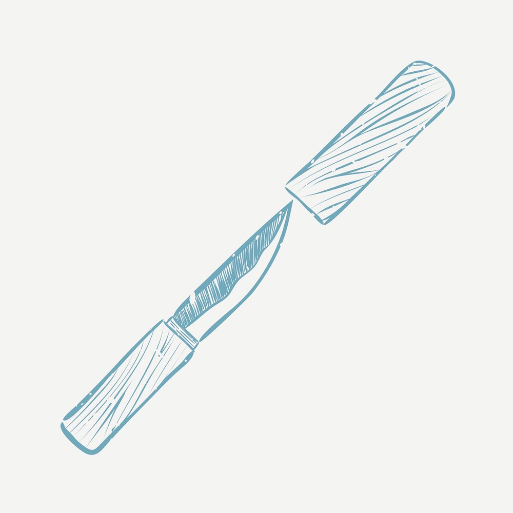 Muted blue knife linocut in cute illustration