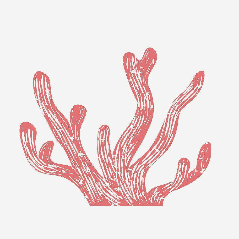 Red coral reef linocut in cute illustration