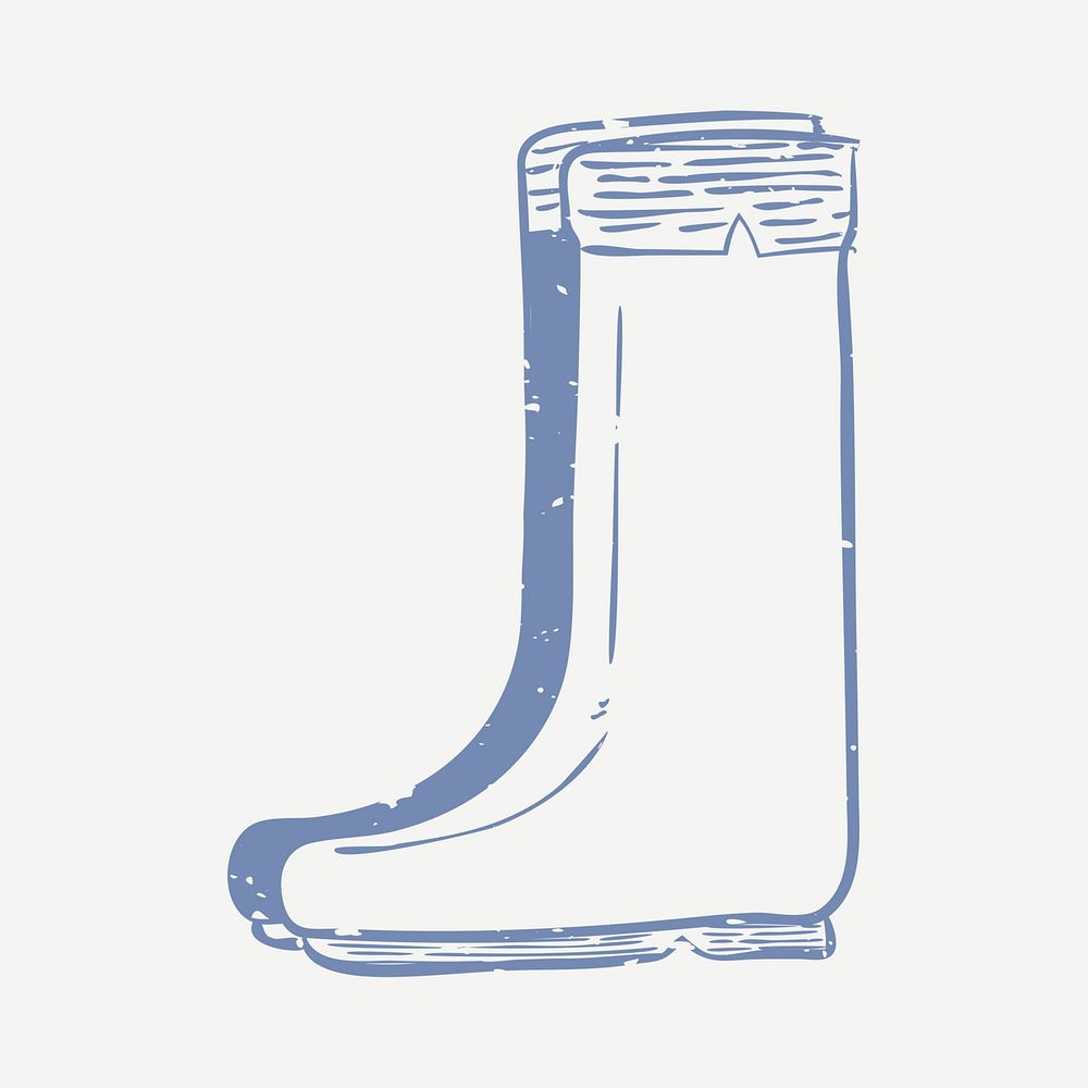 Muted blue rubber boots in cartoon illustration