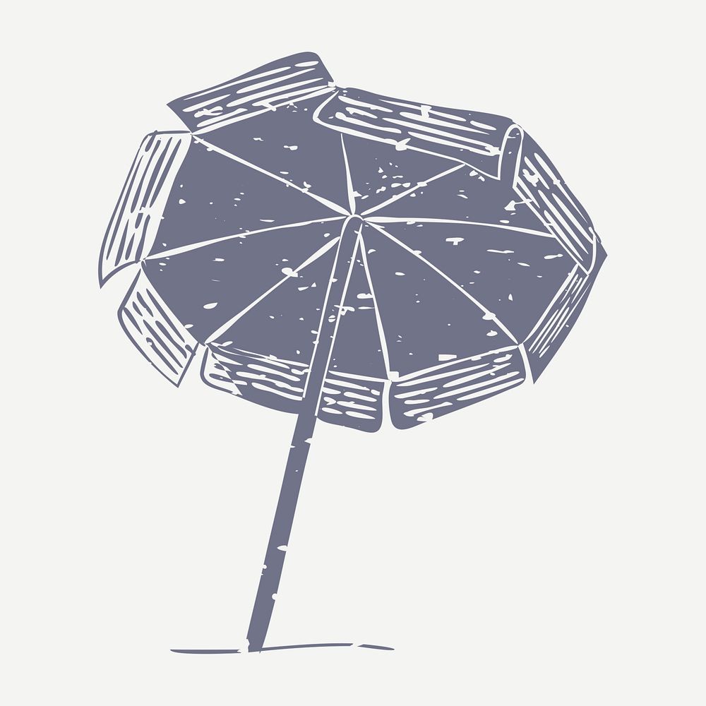 Cute beach umbrella linocut psd parasol design element