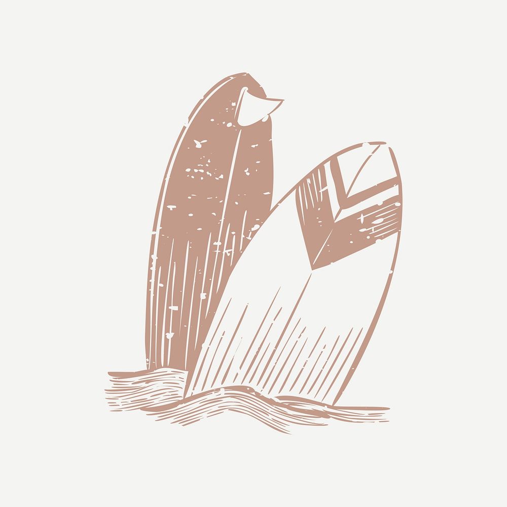 Muted brown surfboard linocut psd cute design element