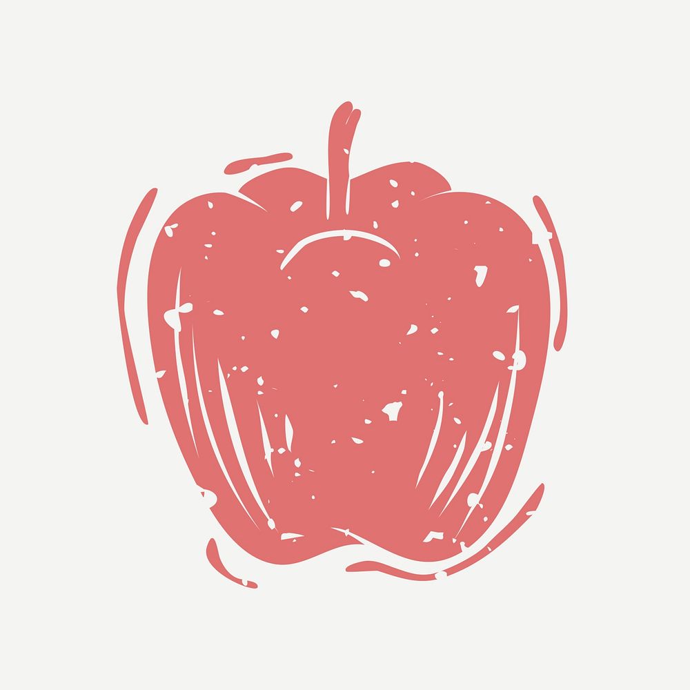 Muted red apple linocut psd cute design element