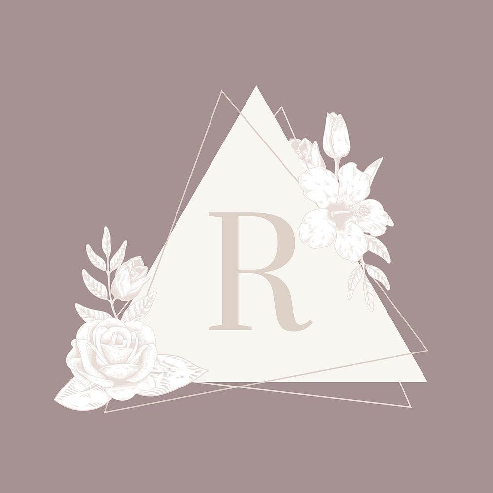 Hand drawn floral triangle badge vector