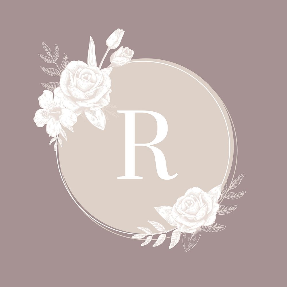Hand drawn floral round badge vector