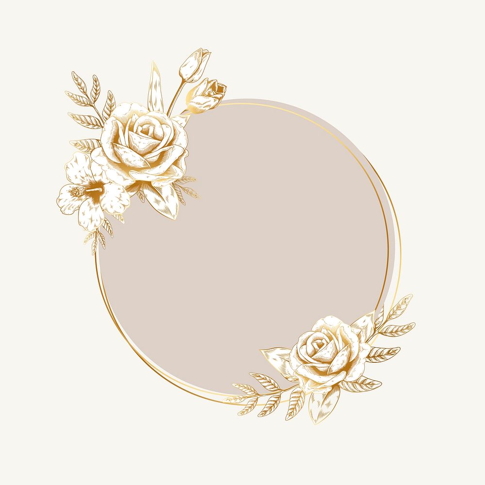 Hand drawn floral round badge vector