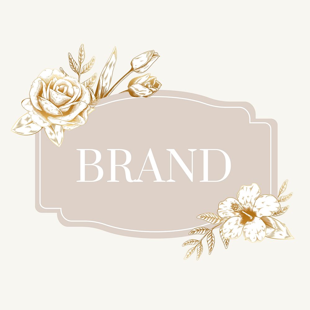 Hand drawn floral badge vector