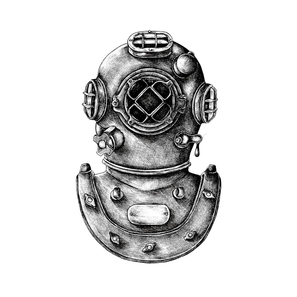 Hand drawn retro diving helmet Premium Vector Illustration rawpixel