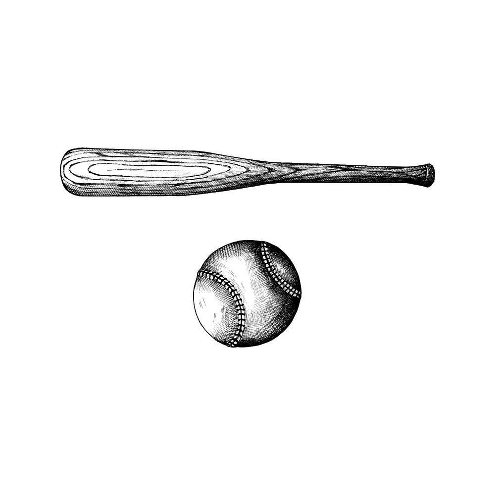 Hand drawn baseball bat and ball