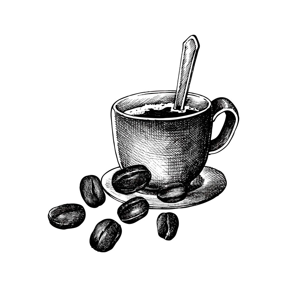 Hand drawm coffee and coffee bean