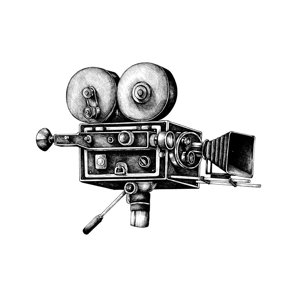 Hand drawn retro movie camera
