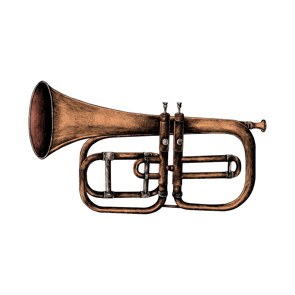 Hand drawn trumpet isolated on white background