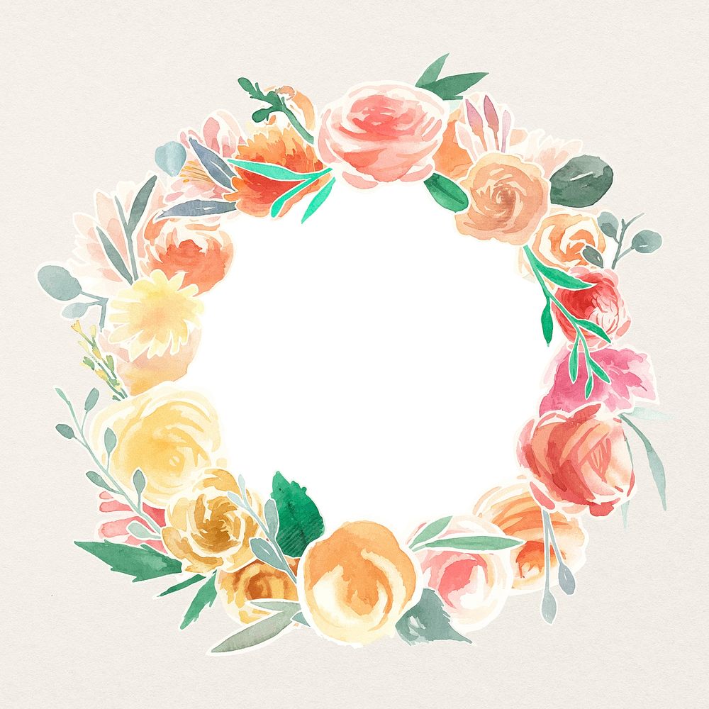 Rose ornament wreath, orange botanical drawing psd