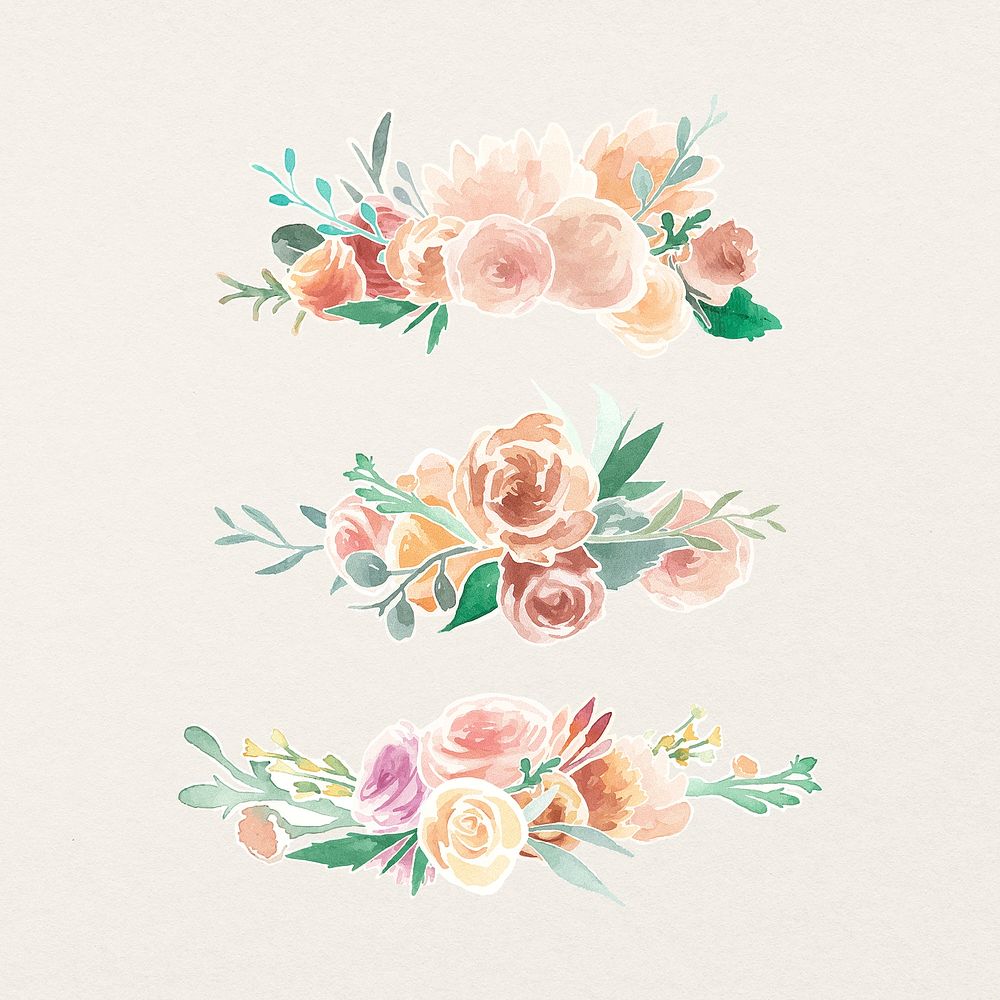 Old rose floral bouquet, botanical illustration psd set