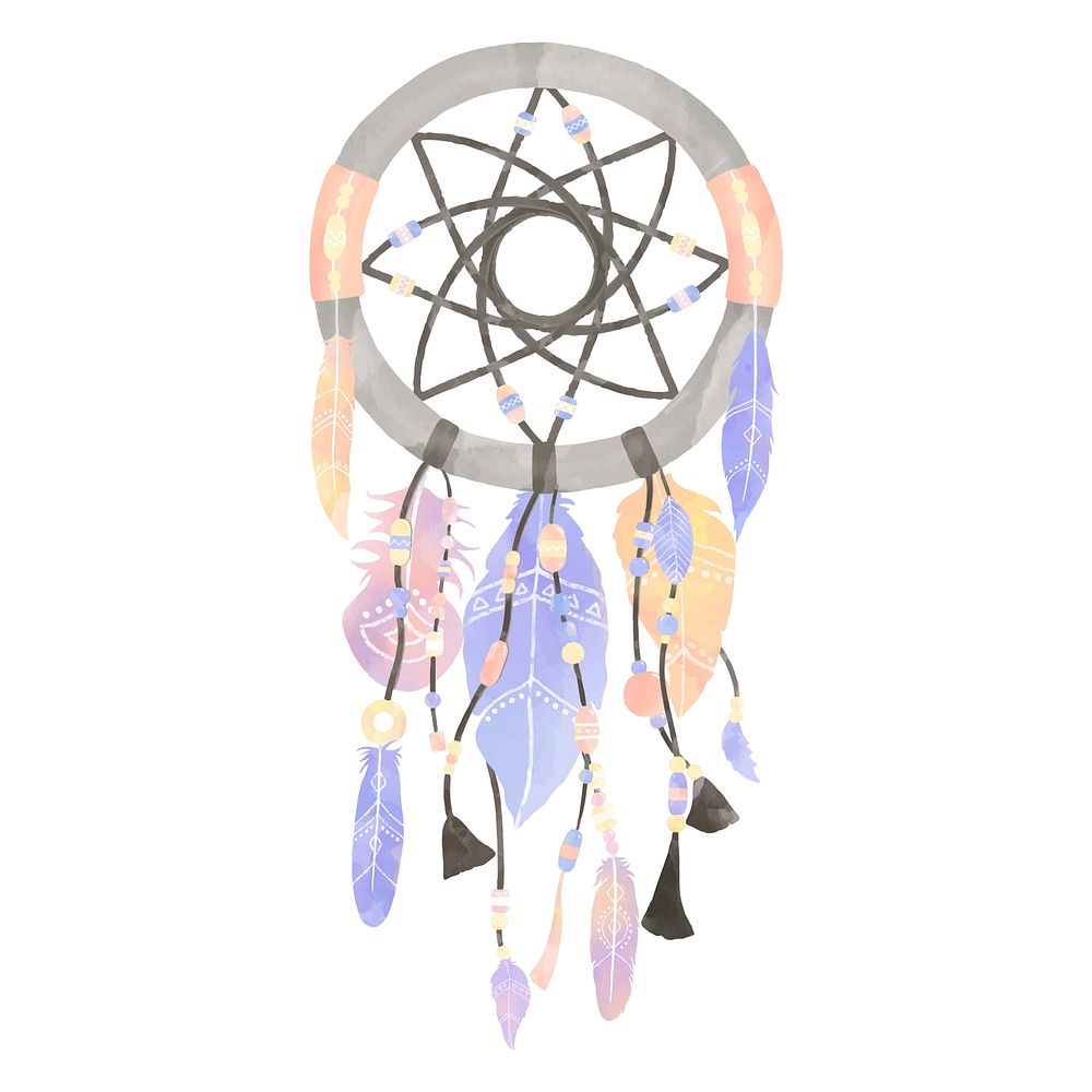 Illustration of dreamcatcher decorated with feathers