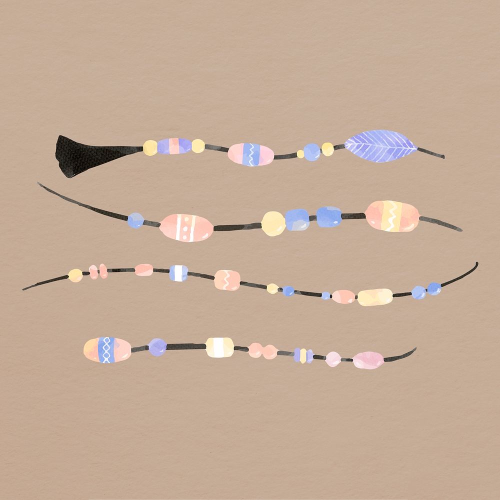 Watercolor bohemian psd bead strings set