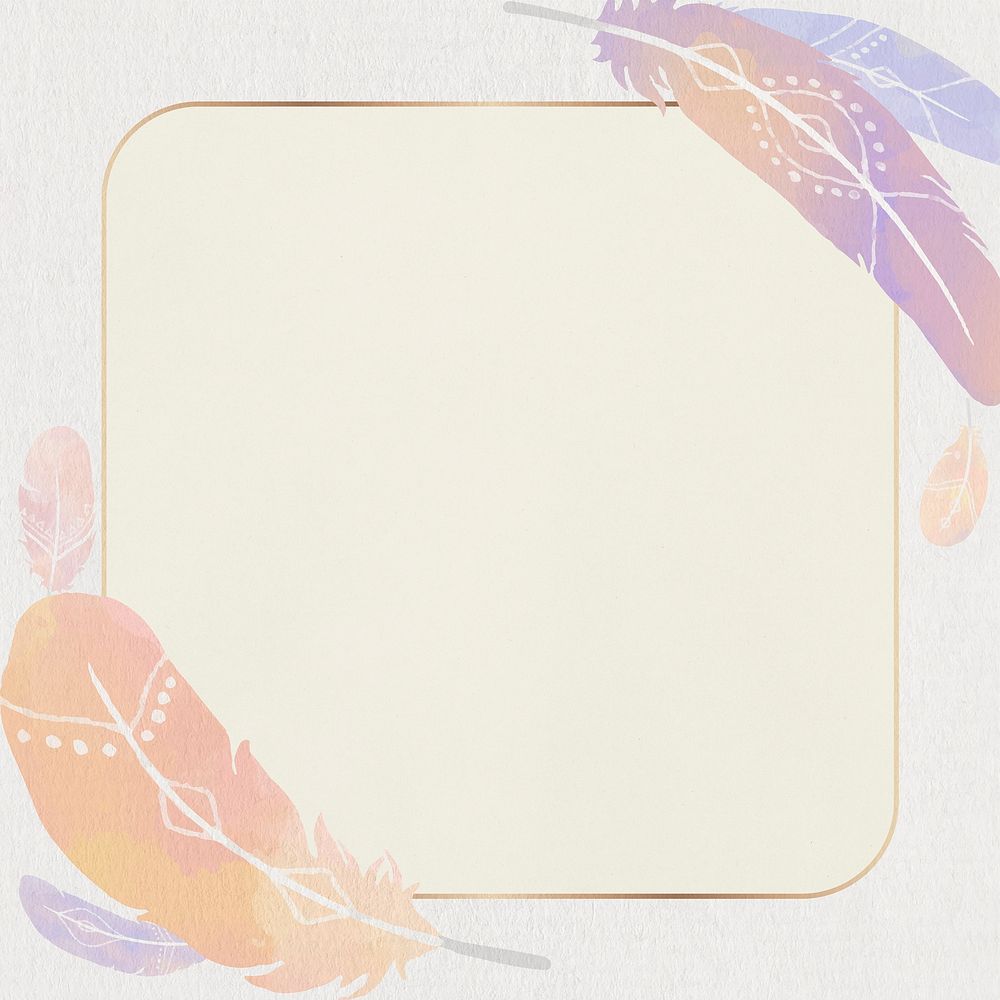 Gold frame psd pastel Bohemian feather 