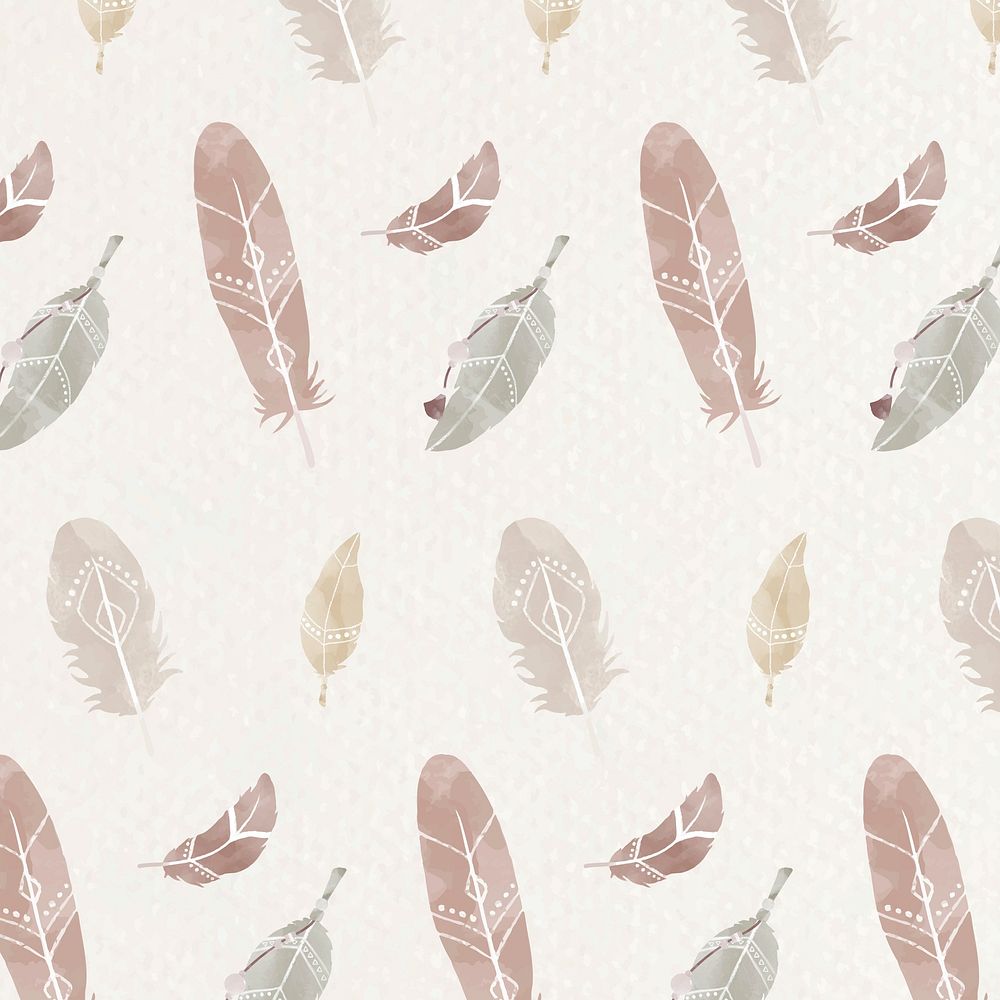 Feather watercolor vector seamless pattern background