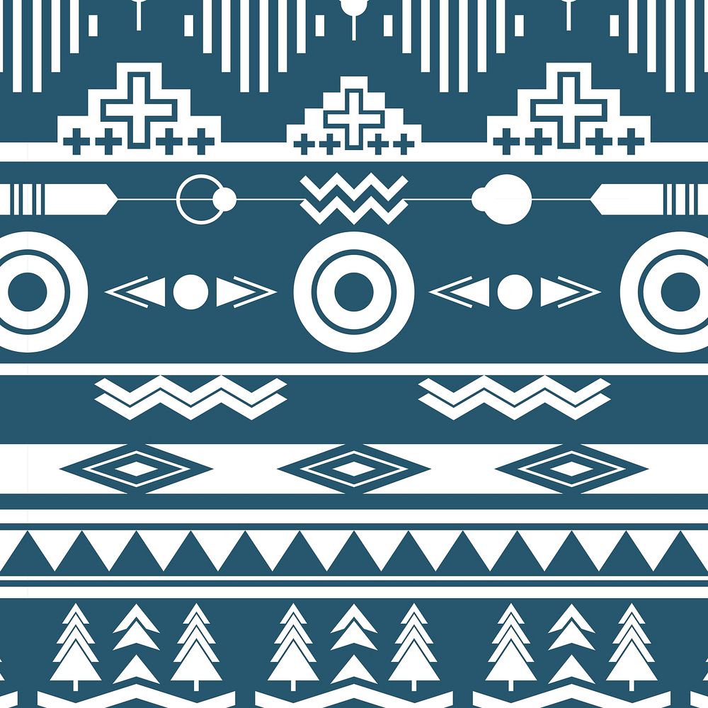 White pattern, ethnic blue background, fabric design