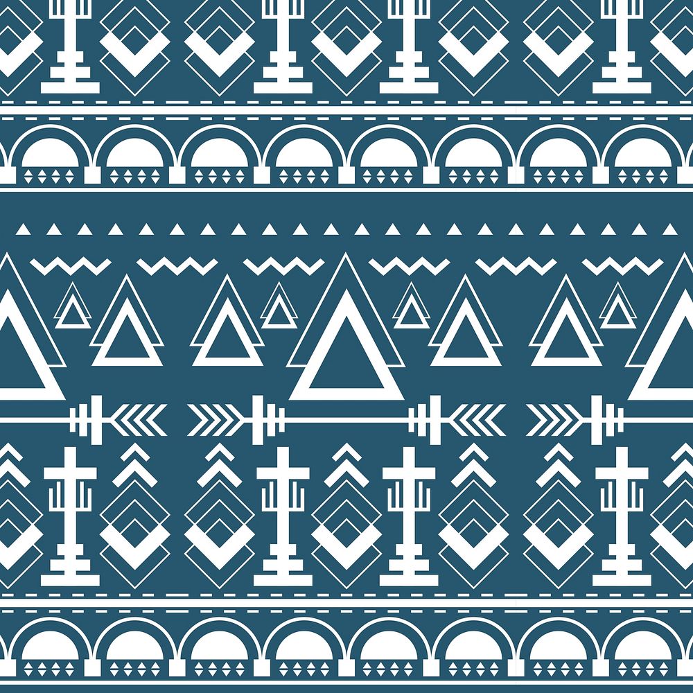 White ethnic seamless pattern blue background vector
