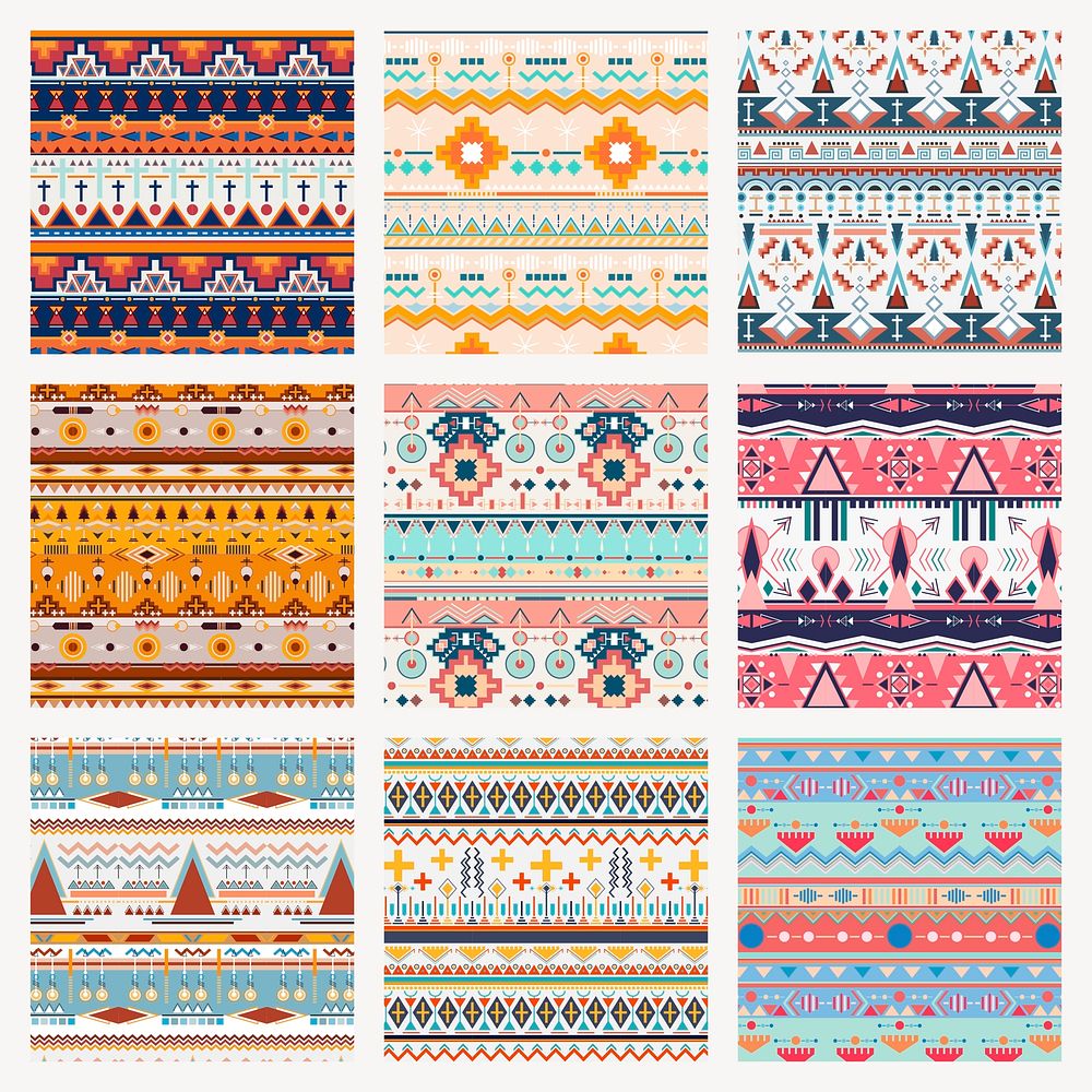 T​​​​​​ribal pattern background set, seamless ethnic vector design 