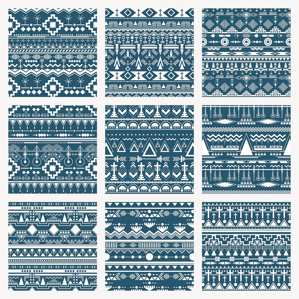 Ethnic pattern background set, seamless vector design 