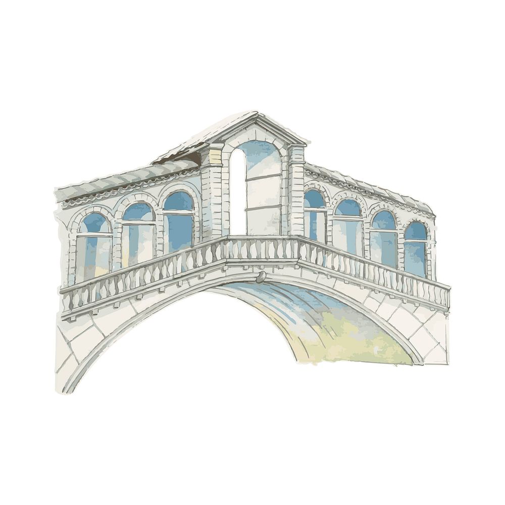 Illustration of Mediterranean city building exterior water color style