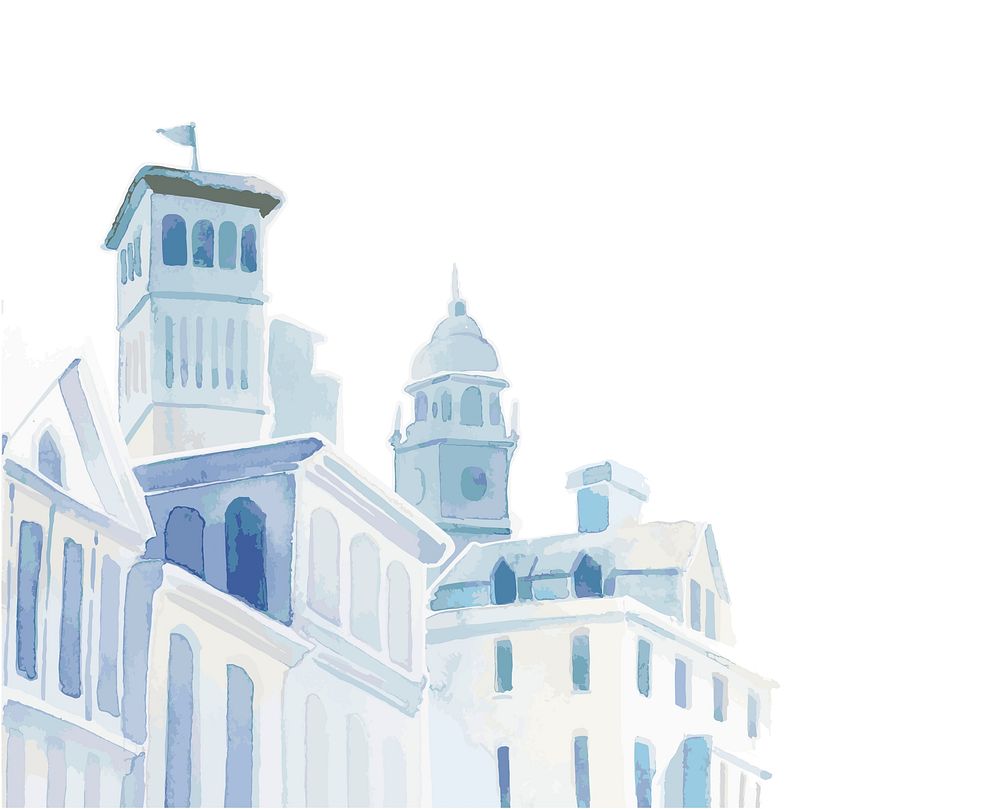 Illustration of Mediterranean city building exterior water color style