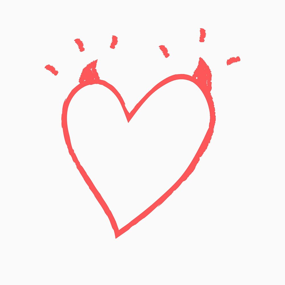 Heart icon with devil horns, hand-drawn doodle