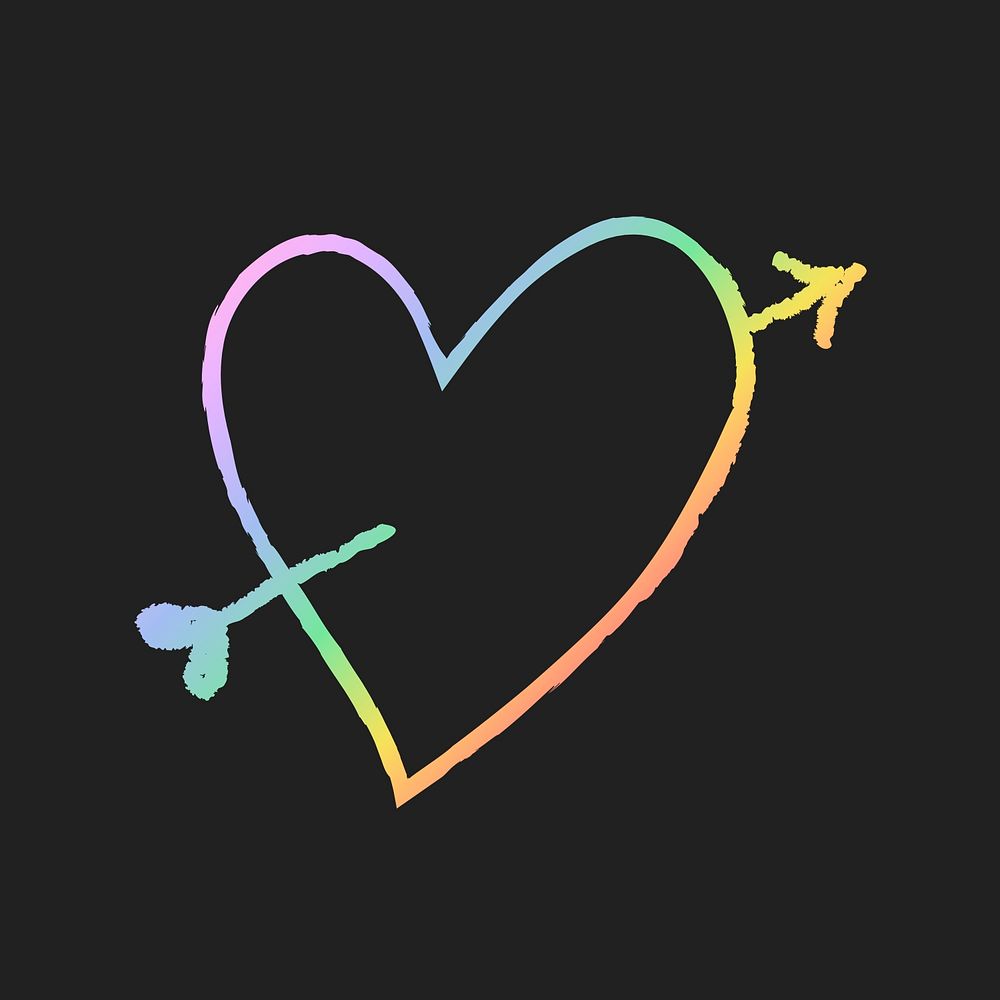 Rainbow heart icon psd, cupid arrow doodle illustration